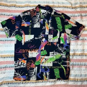 Urban Outfitters UO Harbor Scene Rayon Short Sleeve Button-Down Shirt